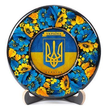 Тарілка сувенірна Герб України Малий (на прапорі) (ТД-01-17-001-981-163) 32318 фото