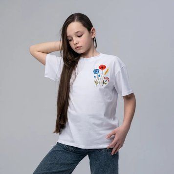 Футболка вишиванка для дівчинки Melanika - Квітуче поле (біла), 116-122 38057 фото