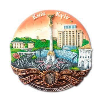 Керамічна тарілка-панно Майдан Незалежності (коричнева) 12 см 12324 фото