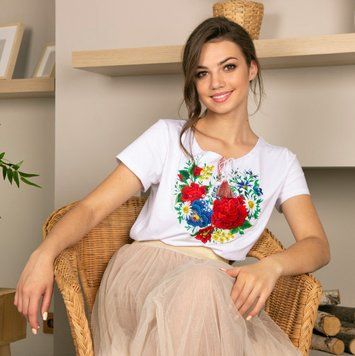 Футболка вишиванка жіноча Галичанка - Марсель (к/р, біла), 46 26728 фото