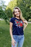 Футболка вишиванка жіноча Галичанка - Моніка (к/р, синя), 42 26758 фото