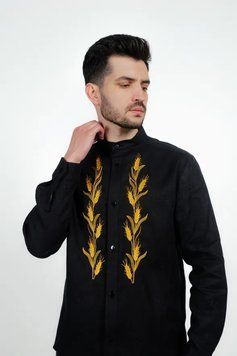 Вишита чоловіча сорочка Діброва - Пшеничне поле (чорна), 50 34616 фото