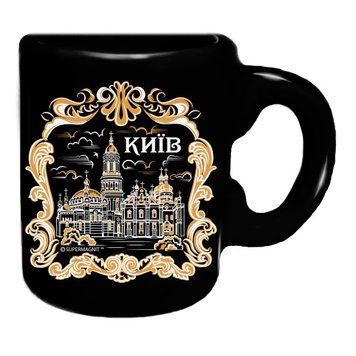 Магніт на холодильник Києво-Печерська Лавра (чорна графіка із золотом). Кухлик на Магніт на холодильникі. 16958 фото