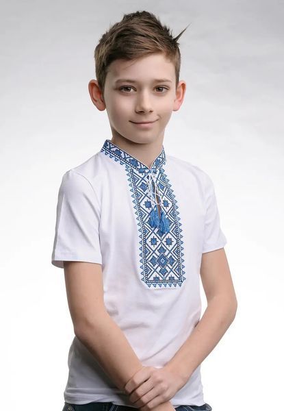Футболка вишиванка для хлопчика Melanika - Зоряне сяйво (біла, синя вишивка), 98 38133 фото