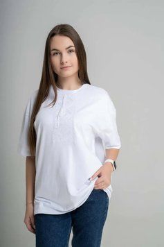 Футболка вишиванка жіноча Melanika - ОВЕРСАЙЗ Низинка (біла), 42-44 38246 фото