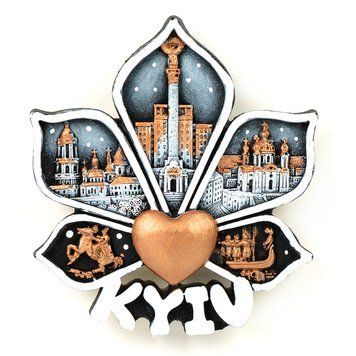 Магніт на холодильник Колаж (листок каштана, ч/б + бронза) 29148 фото