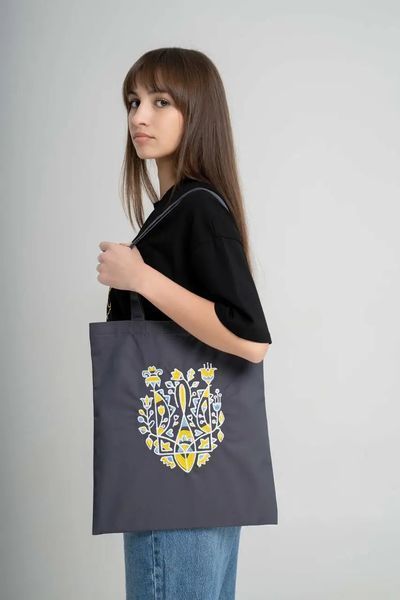 Сумка шопер "Тризуб квітковий" (графіт) 38283 фото