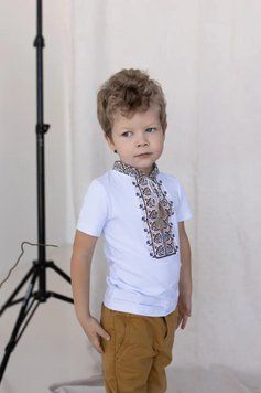 Футболка вишиванка для хлопчика Melanika - Дем'янчик (біла, бежева вишивка), 98 38109 фото