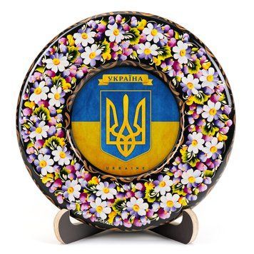 Тарілка сувенірна Герб України Малий (на прапорі) (ТД-01-17-001-981-072) 26192 фото
