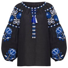 Вишиванка жіноча Діброва - Чарівність (чорна, з синьою вишивкою) 42 32582-143306
