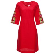 Сукня вишиванка Слобожанка - Півонії (червоний льон) 42 13572-122233