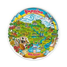 Керамічна тарілка-панно - Карта України (лазурне небо) 12 см 16855-122122