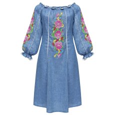 Сукня вишиванка Колос - Рожеві троянди (блакитний) 40 13752-128888