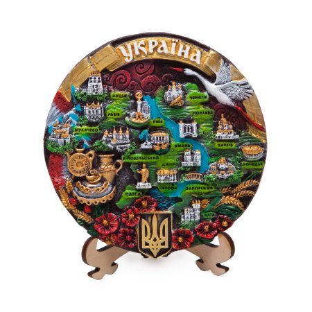 Керамическая тарелка-панно Карта Украины 12 см