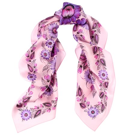 Платок шелковый OLIZ Цветочная Феерия - Первая любовь 65см х 65см (розовый)