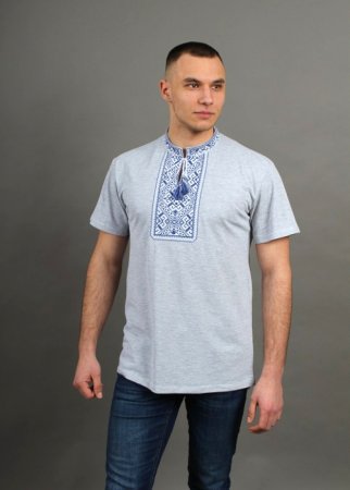 Футболка вышиванка мужская Галичанка - Традиция (сине-белая вышивка) XL