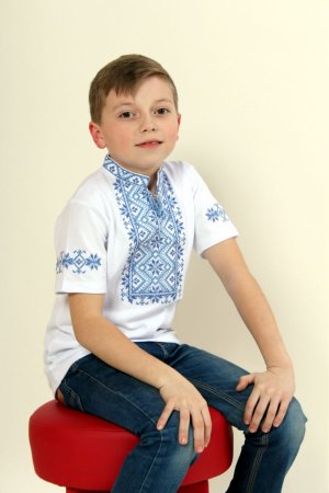 Футболка вышиванка для мальчика Галичанка - Зорянчик (белый) 152