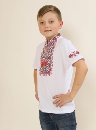 Футболка вишиванка для хлопчика Галичанка - Зорянчик (червона вишивка) 110