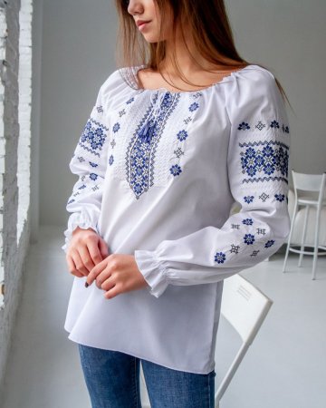 Вишиванка жіноча Галичанка - Діва (синя вишивка) XL
