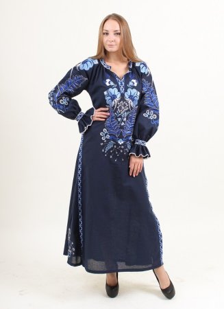Платье вышиванка Галичанка - Лебедь (синий) XL
