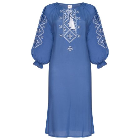Платье вышиванка Колос - Стожары (серо-голубой) 44