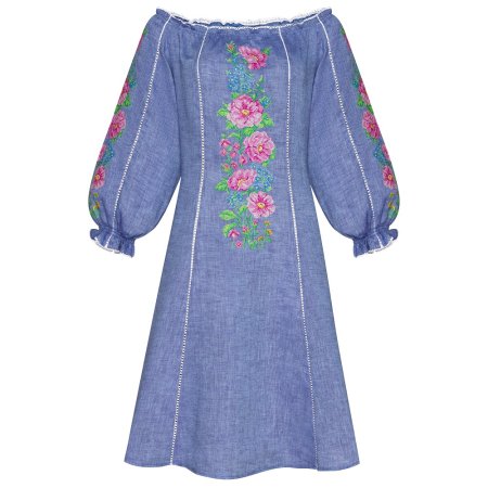 Платье вышиванка Колос - Розовая мечта (голубой) 40