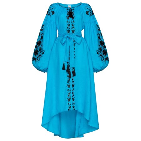 Платье вышиванка Слобожанка - Цветочные чары (бирюза) 46