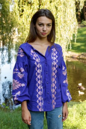 Вишиванка жіноча Галичанка - Трембіта (фіолетовий льон) XL