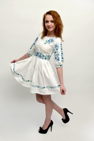 Платье вышиванка Галичанка - Поле ромашек (белый хлопок) L