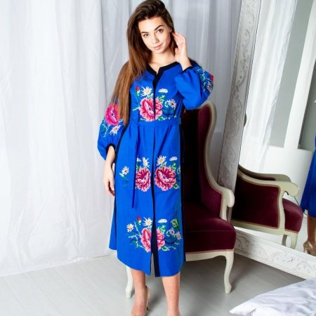 Платье вышиванка Галичанка - Роксолана (синий электрик) M