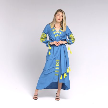 Платье вышиванка Svarga - Атаманша, жёлто-голубое 42