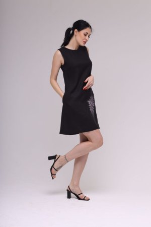 Платье вышиванка Svarga - Юлия, чёрный лён 42