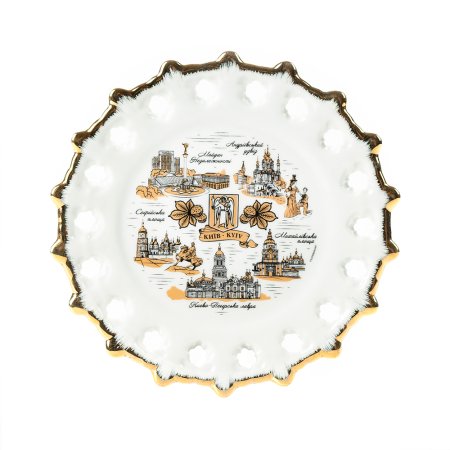 Керамическая тарелка-панно - Коллаж (чёрно-золота графика), 16 см