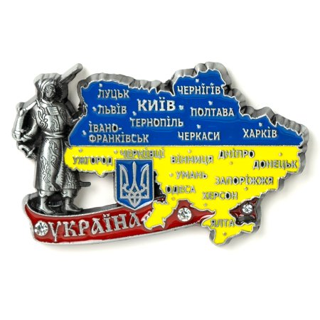 Магніт металевий - Карта України з містами