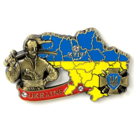 Магнит металлический - Карта Украины с козаком