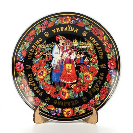 Керамическая тарелка-панно - Петриковская роспись (парочка) 13 см
