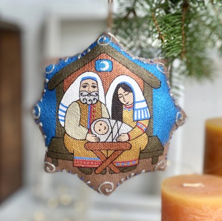Ароматизированное елочное украшение-сувенир - Звезда рождественская святое семейство