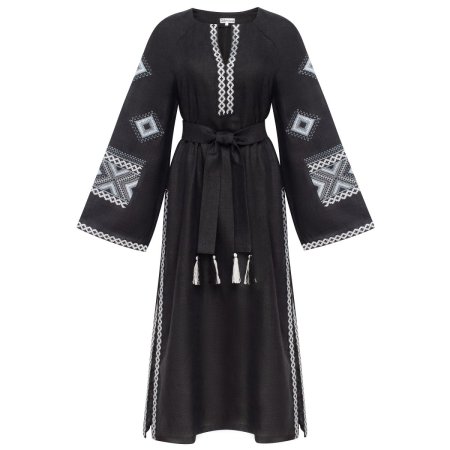 Платье вышиванка Диброва - Волшебная стихия (черное с серой вышивкой) 50