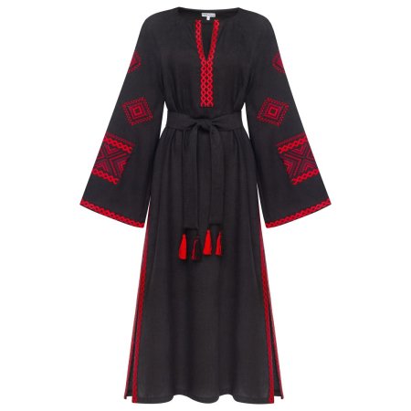 Платье вышиванка Диброва - Волшебная стихия (черное с красной вышивкой) 42
