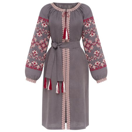 Платье вышиванка Диброва - Оберег (серое) 42