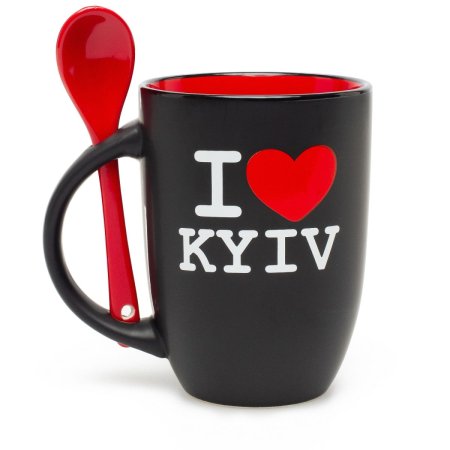 Чашка "I Love Kyiv", с ложечкой, красная 380 мл