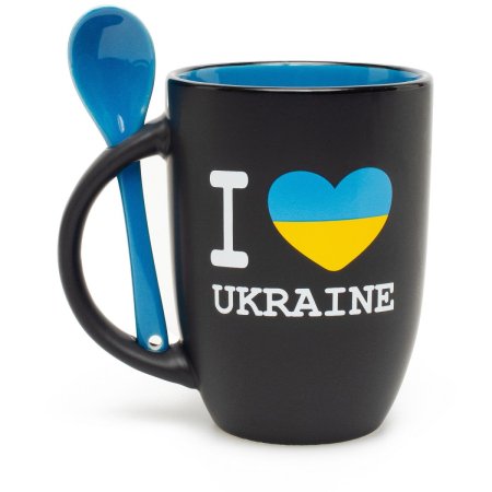 Чашка "I Love Ukraine", с ложечкой, голубая 380 мл