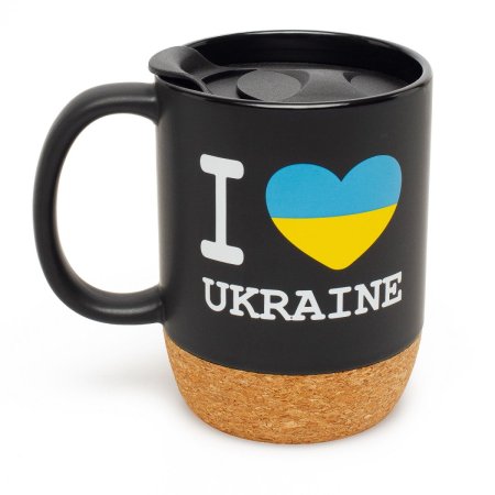 Горнятко "I Love Ukraine", коркова підставка, чорне 400 мл