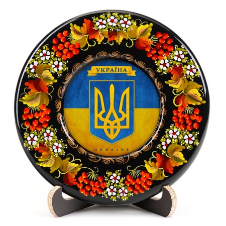 Тарілка сувенірна Герб України Малий (на прапорі) (ТД-01-17-001-981-171)